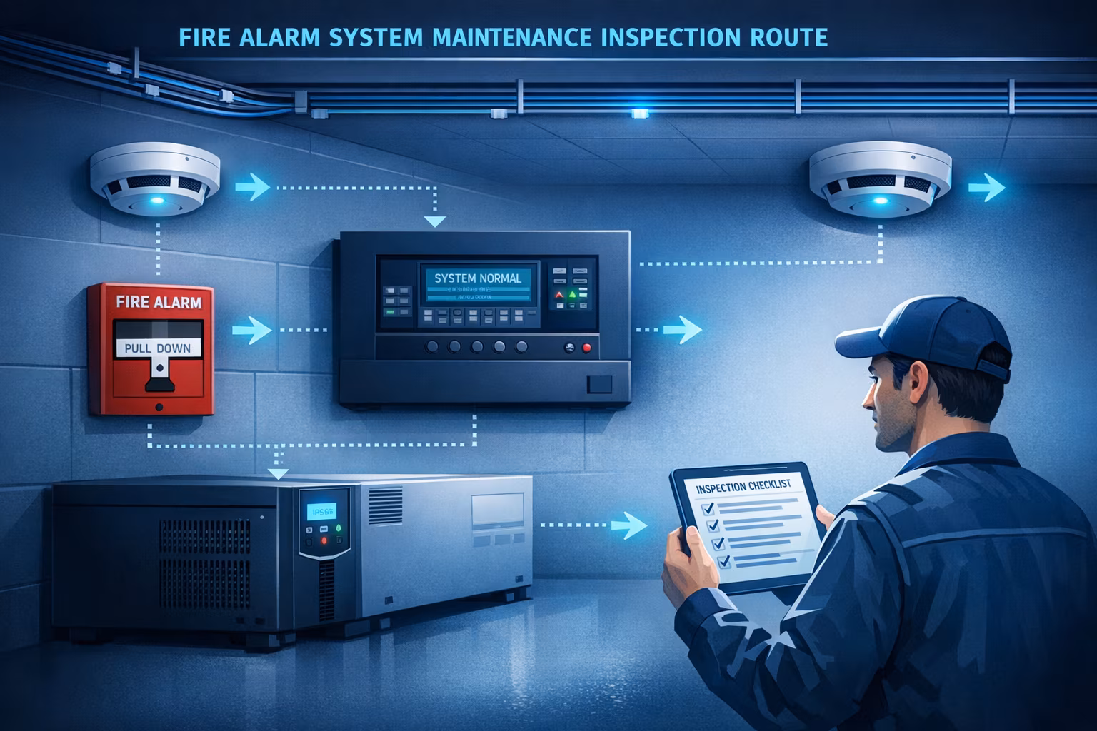 Маршрут технического обслуживания АПС с датчиками и контрольным оборудованием